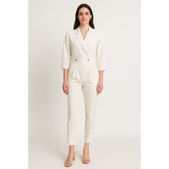 Vintage Venezia Sportswear White Denim Jumpsuit 80s Power Suit Cinched Waist XXS - Picture 16 of 16